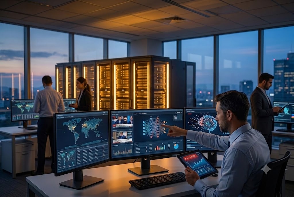 Inteligencia artificial procesando grandes volúmenes de información en tiempo real